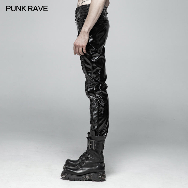 Punk Mens Glossy Patent-leather Trousers