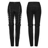 Punk asymmetrical  hollow washed jeans