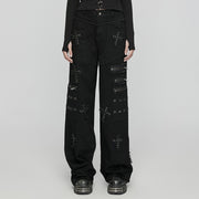 Punk decadent cross patch straight pants