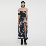 Goth strapless tie-dyed long dress