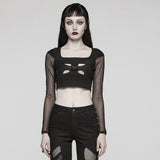 Goth elastic knit skull Top