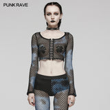 PUNK Tie-Dyed Mesh Long Sleeve T-shirt