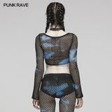 PUNK Tie-Dyed Mesh Long Sleeve T-shirt