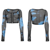 PUNK Tie-Dyed Mesh Long Sleeve T-shirt