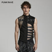 Punk Rave Men's Punk Vest Black Skeleton Pu Personality Hollow-Out Vest  with Metal Leather Tab and Eyelet Trim Men Tank Tops (XL) : :  Clothing, Shoes & Accessories