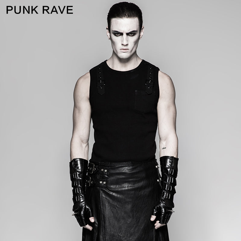 Men's Punk Patent Leather Long Gloves with Chain – Punk Design