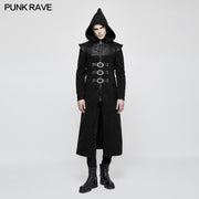 Stand-collar Long Leather Gothic Coat With Detachable Hat