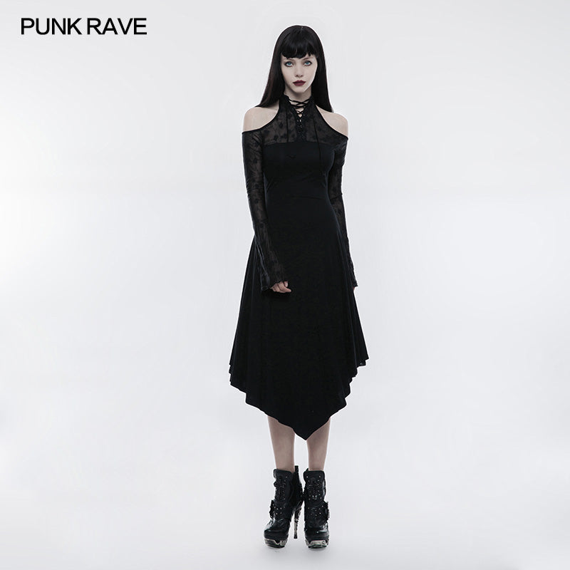 Dark Lace Spliced Sexy Off Shoulder Gothic Dress– Punkravestore