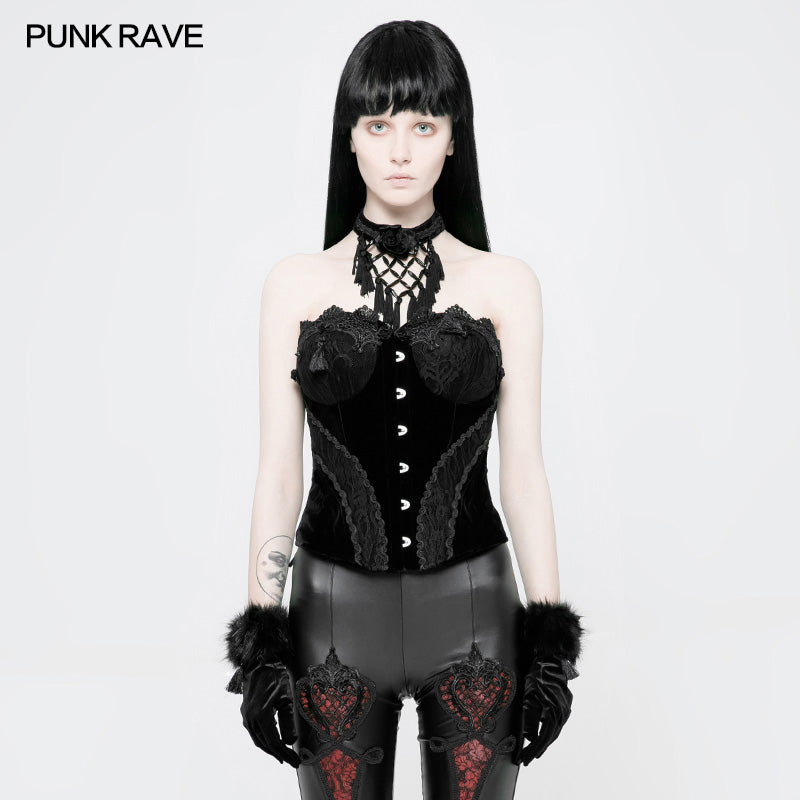 Rare Punk Rave metal boned good lace up velvet corset