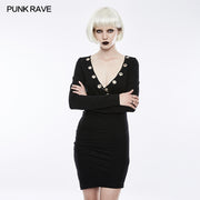 Sexy Deep V Punk Dress With Simplicity Corns And Pins Decoration