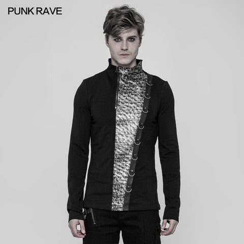 Steampunk Metal Rivet Embossing Knitting T-shirt For Men