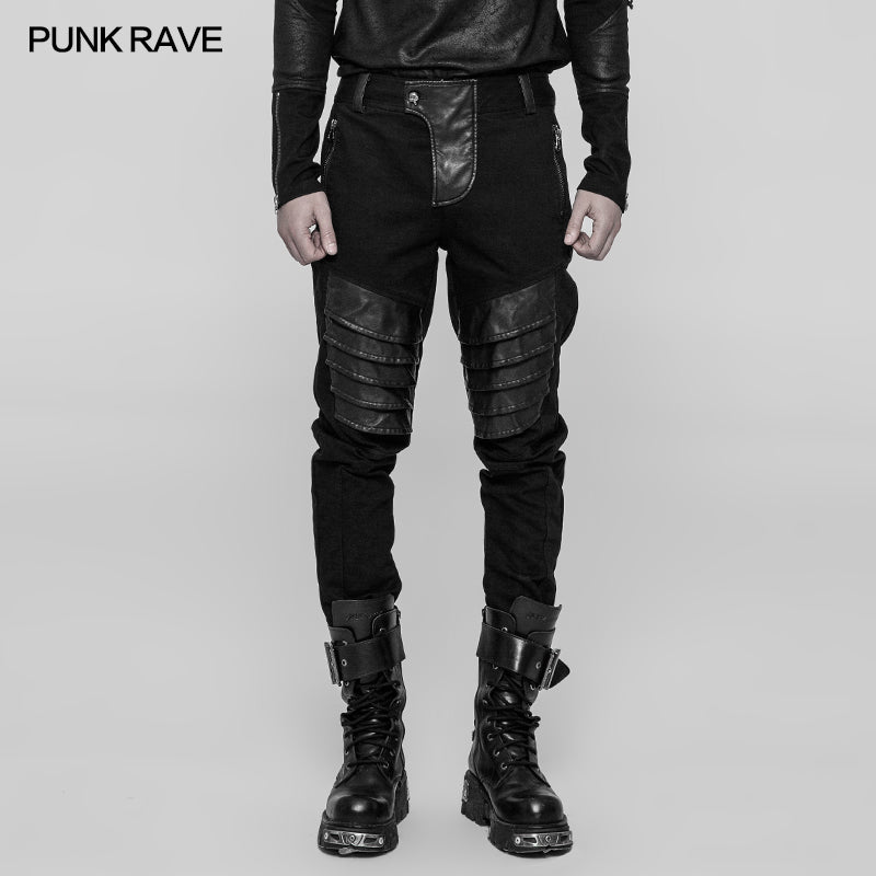 Punk Rave Men's Armor Knee Distressed Jeans Zippers Slim Fit Jeans Pockets  (L, Black) at  Men's Clothing store