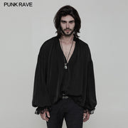 Men's Vintage Loose Soft Comfort Gothic Shirt With Large Neckline And Lace Cuff