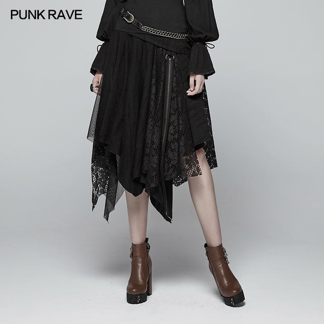 Vintage Steam Punk Asymmetric Lace Half Skirt– Punkravestore