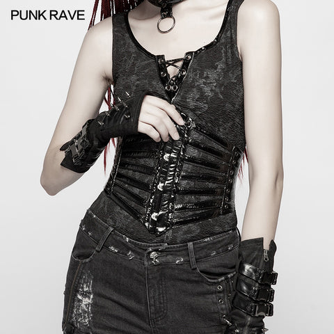 PUNK Tight-fitting Bright Patent PU Lace-up Girdle