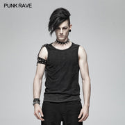 PUNK Simple Vest For Men With Detachable Right Shoulder Tab