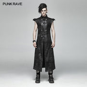 Punk Armor Long Vest Coat With  PU Leather Buckle