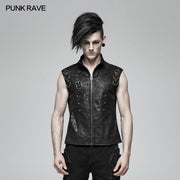 Men Punk Standing Collar Sleeveless Vest