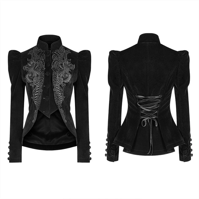 Gothic Weft Long Sleeve Standing Collar Velvet Short Coat For Women ...
