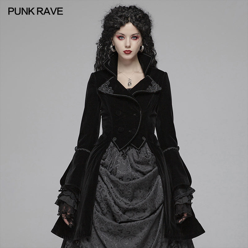 Women Gothic Lolita Long Sleeve Medium Long Velvet Coat– Punkravestore