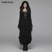 Gothic Woolen Cardigan Hooded Long Sleeve Coat - Thin