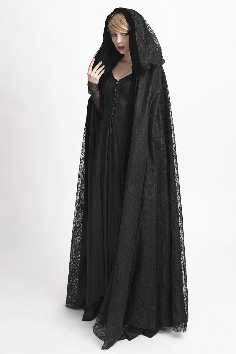 Velvet Fabric Big Cape Gothic Trench Coats With Flower Pattern ...