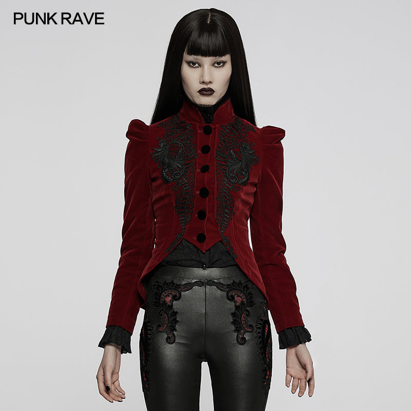 Hot Topic Red Velvet with Lace Burgundy Steampunk Goth Long 2024 Coat Size 2